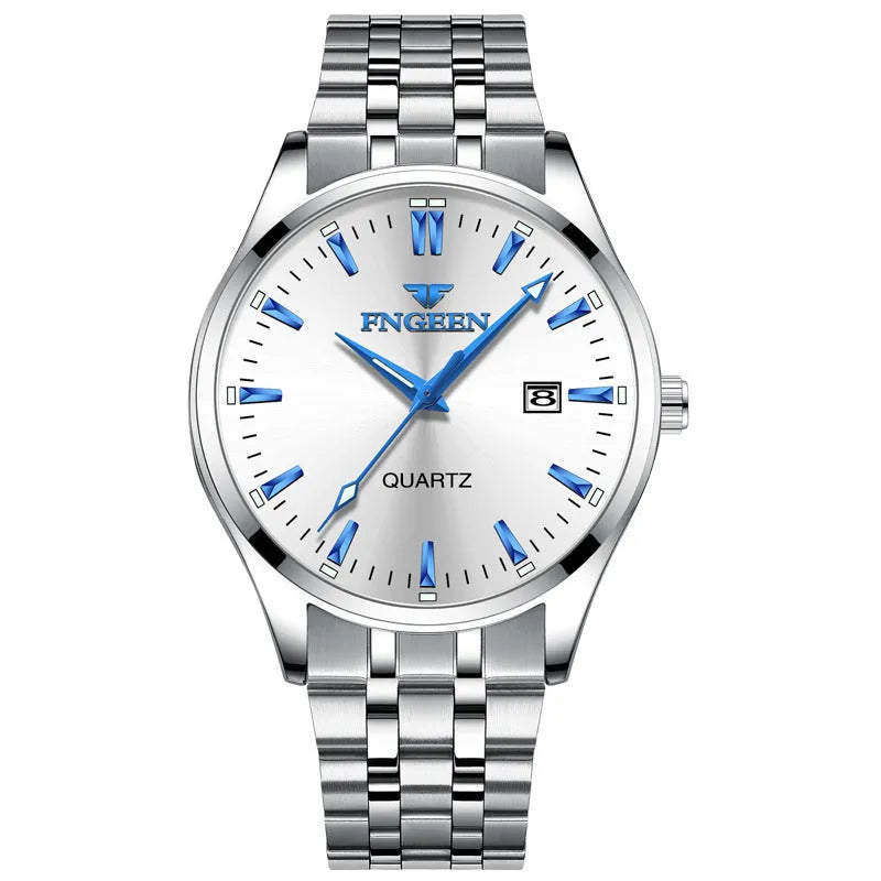 Men's quartz watch with white steel case, white surface, 10mm thickness, coated glass mirror