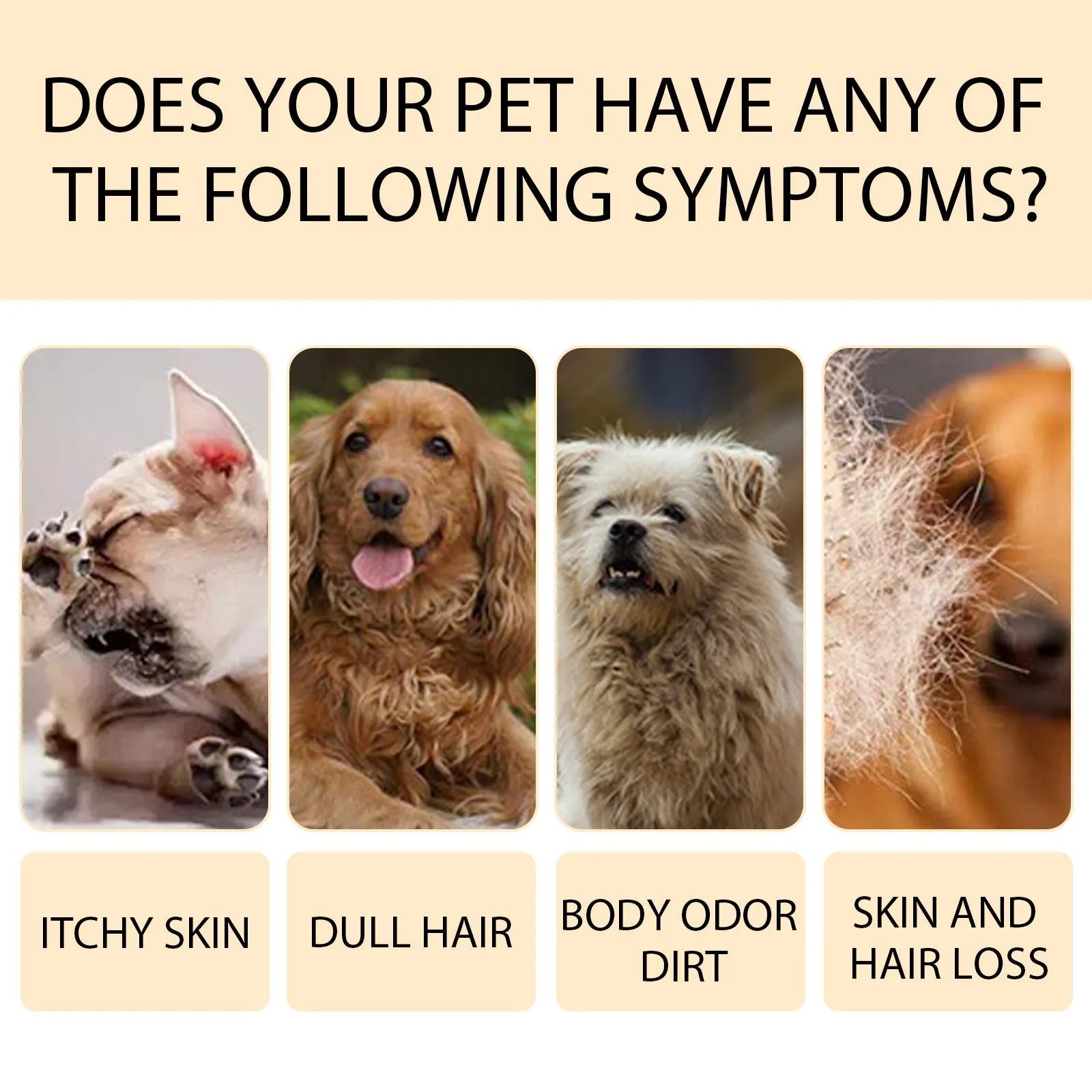 Mild pet shampoo bottle for dogs and cats in 100ml and 300ml sizes for fur cleaning