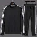 Men's two-piece casual sportswear suit in cotton blend, sweatshirt and sweatpants set, long sleeves, black colour, front view
