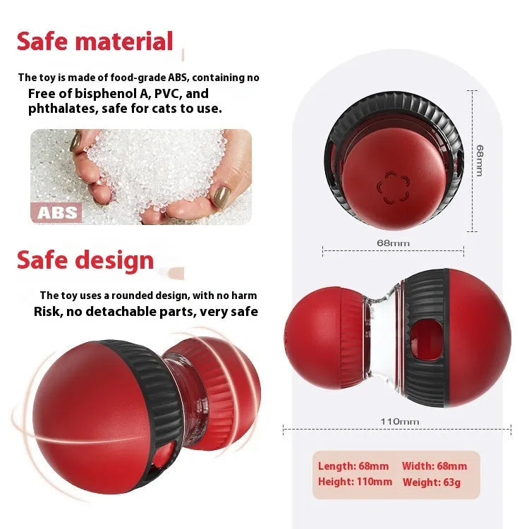 Rotating plastic cat toy with sound function and food dropping ball, dimensions 155mm x 87.5mm