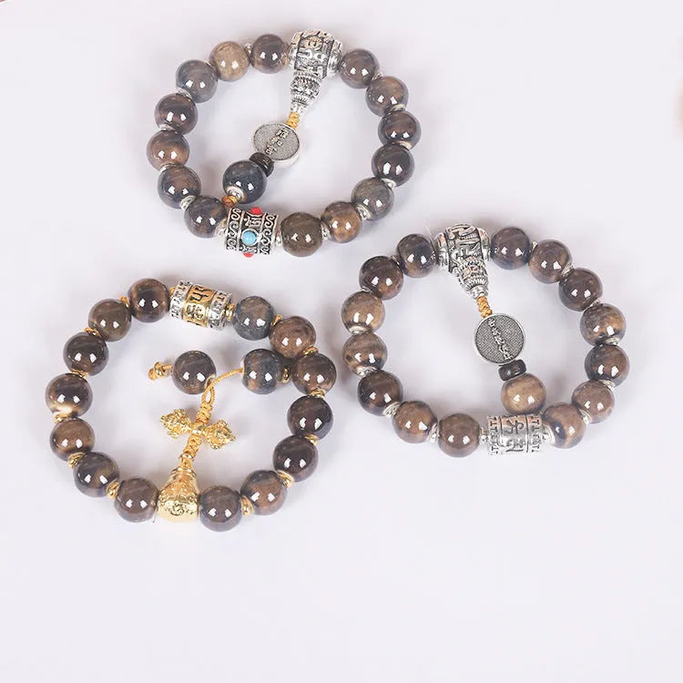 Men's ceramic bead bracelet with gradient coloured glaze beads approximately 13mm diameter, Yonghe blessing crafts