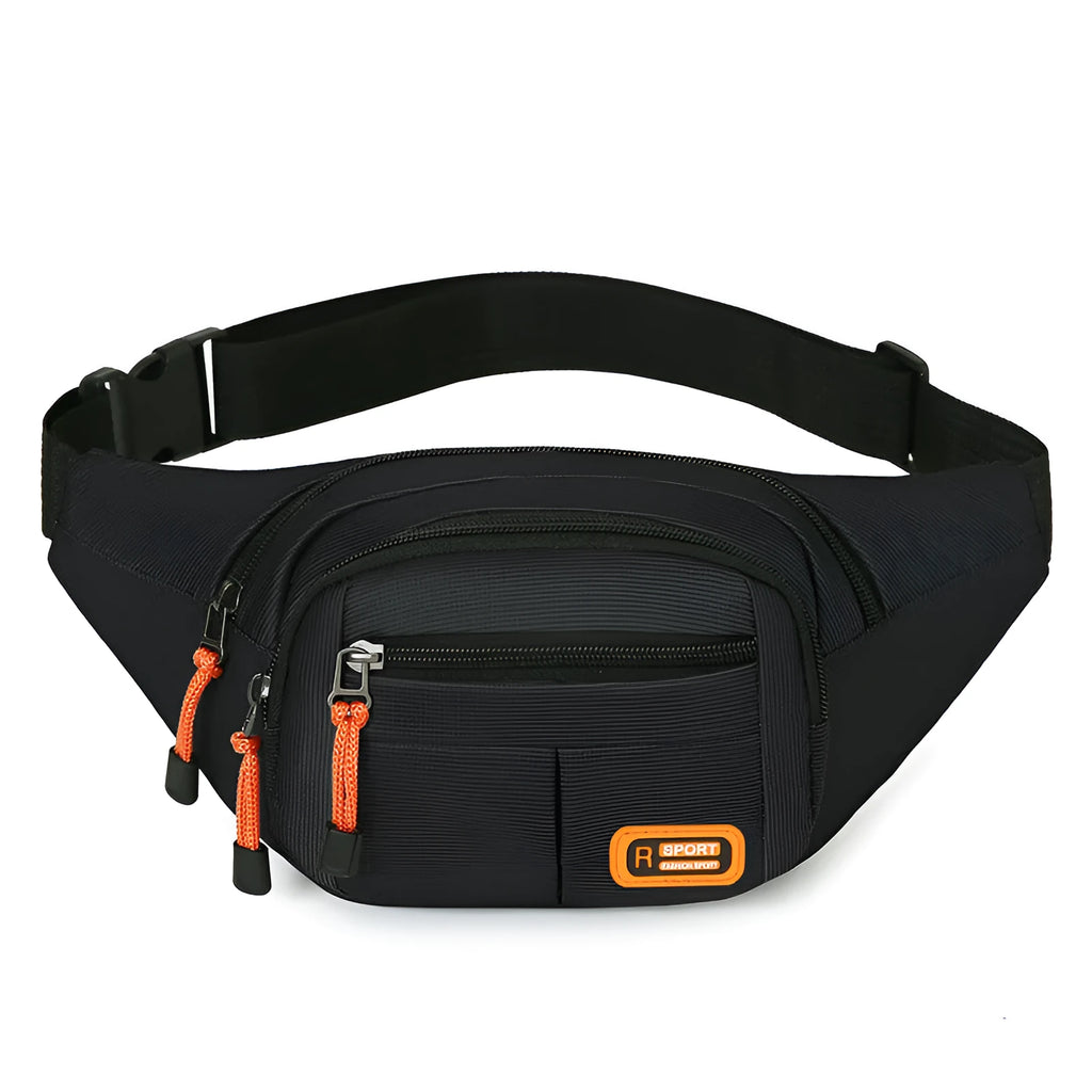 Slanted chest bag in nylon material showing water-resistant design with front access