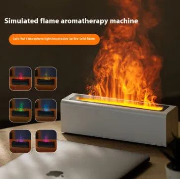 Square black or white USB aroma diffuser with colourful flame effect light and water tank