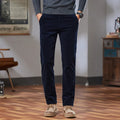 Men's slim fit straight corduroy trousers in black, cotton fabric, mid waist, micro elastic, size 28-40