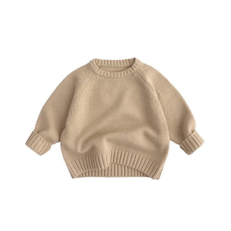 Baby retro pullover knitwear top in brown with long sleeves, suitable for autumn and winter, Korean style