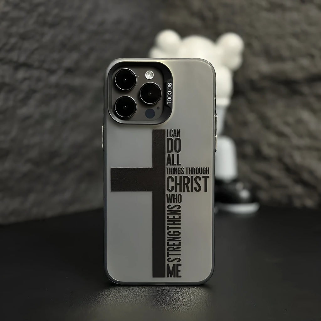 Cross English colour silver drop-resistant hard PC phone case for Apple iPhone, black colour