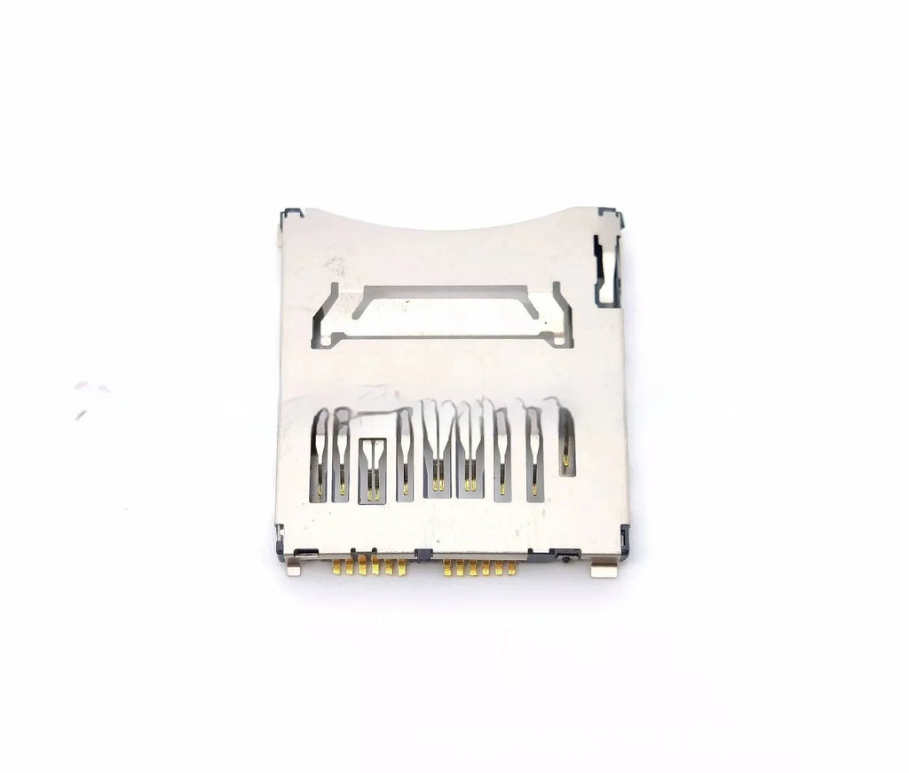 Alloy camera memory card slot replacement component showing high foot and low foot configurations