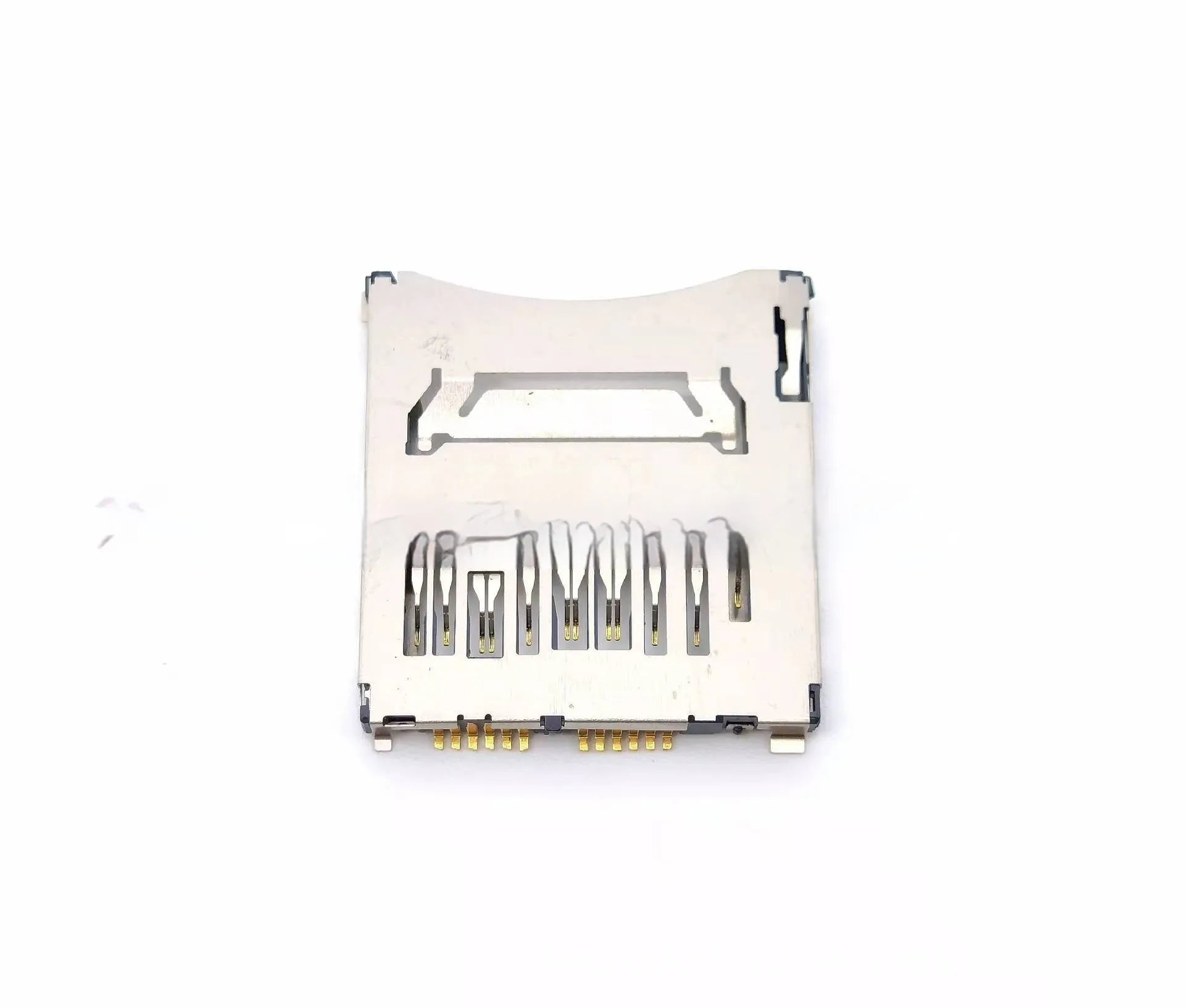 Alloy camera memory card slot replacement component showing high foot and low foot configurations