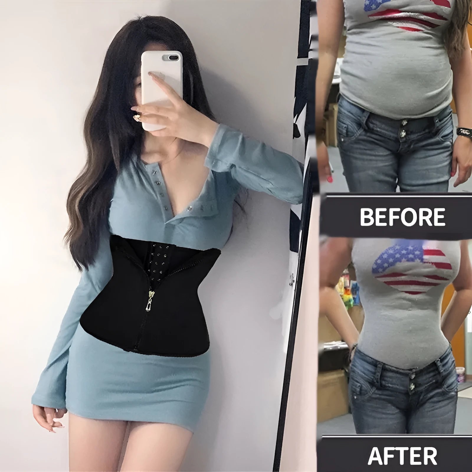 Neoprene body shaping belly band in black, blue, purple or red colours, sizes S to 3XL