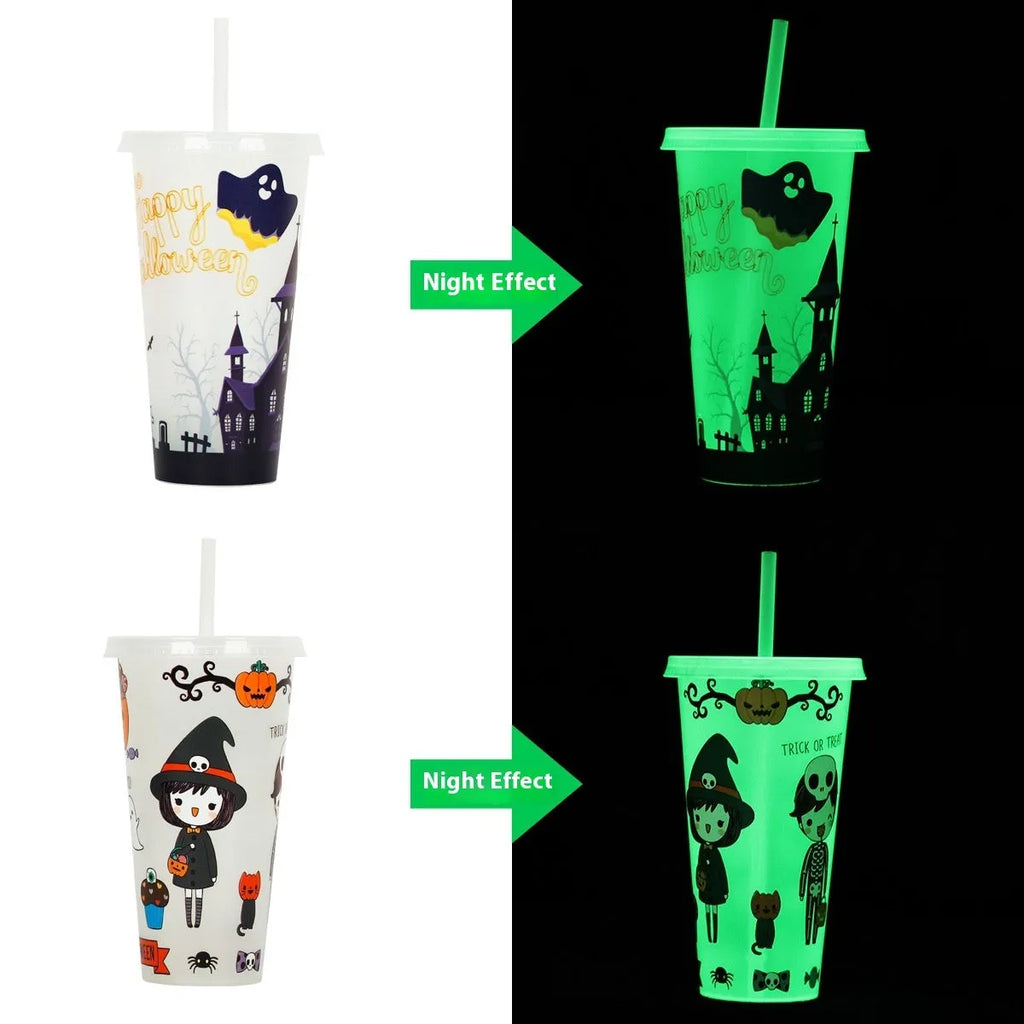 Halloween luminous plastic straw cup with 720ml capacity in cylindrical design