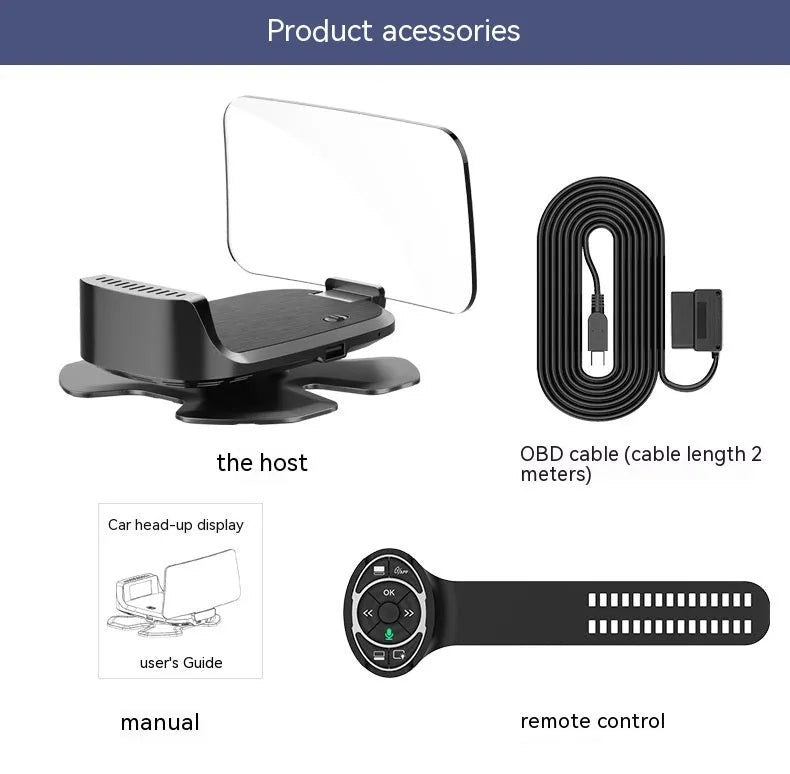Black ABS car HUD unit projecting digital speed display onto a windscreen