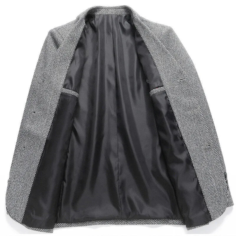 Men's loose-fit solid-colour coat for spring and autumn wear in black, dark blue, gray, or khaki.
