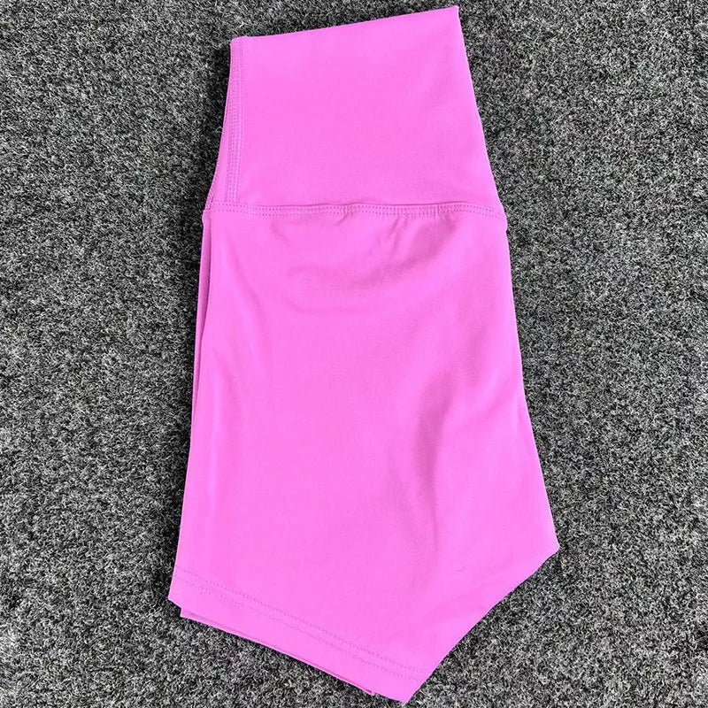 Ladies high waist yoga shorts in nylon fabric available in multiple colours for running and cycling