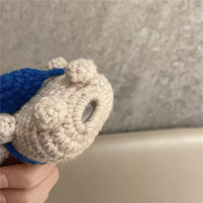 Handmade knitted koala bear backpack design protective sleeve for Apple AirPods case.