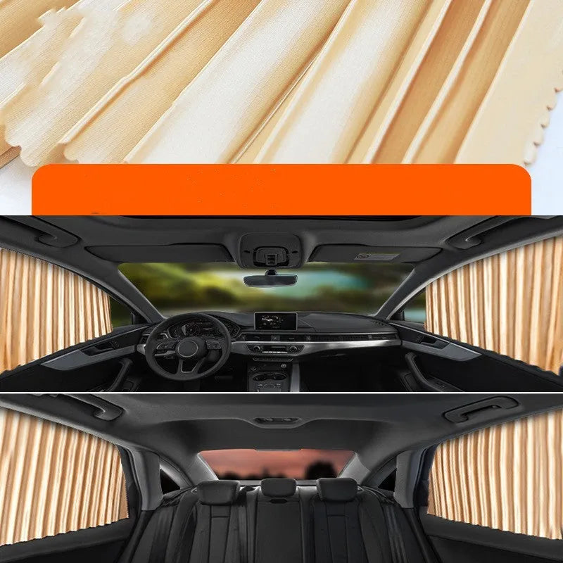 Auto retractable car sun curtain in thick opaque cloth material with roller shutter mechanism