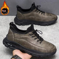 Men's black fleece lined waterproof sneakers with synthetic leather upper and flat rubber sole