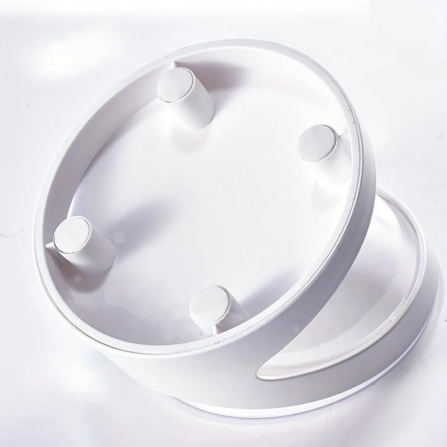 White elevated clear plastic cat food bowl with tilted design for anti-vomit feeding