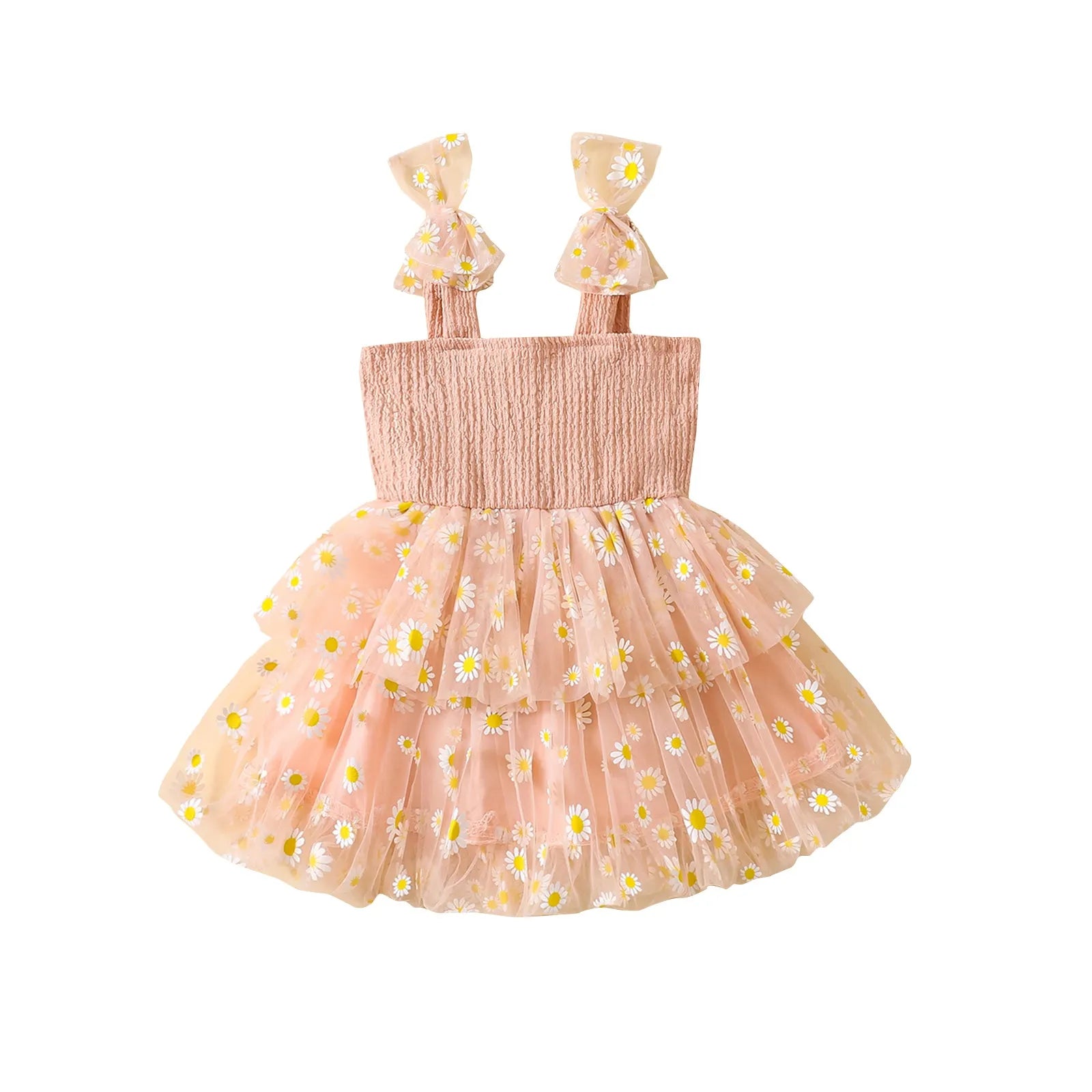 Flower mesh girls' princess dress with cotton lining and suspenders, available in multiple colours and sizes for summer