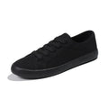 Korean style all black women's flat canvas work shoes with lace-up front