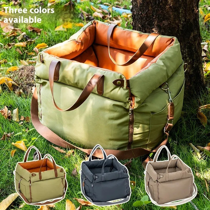 55x50x45cm portable cloth cat car kennel with removable washable cover in brown colour