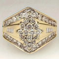 Gold-coloured copper electroplated ring with heavy industry and palace style geometric band design
