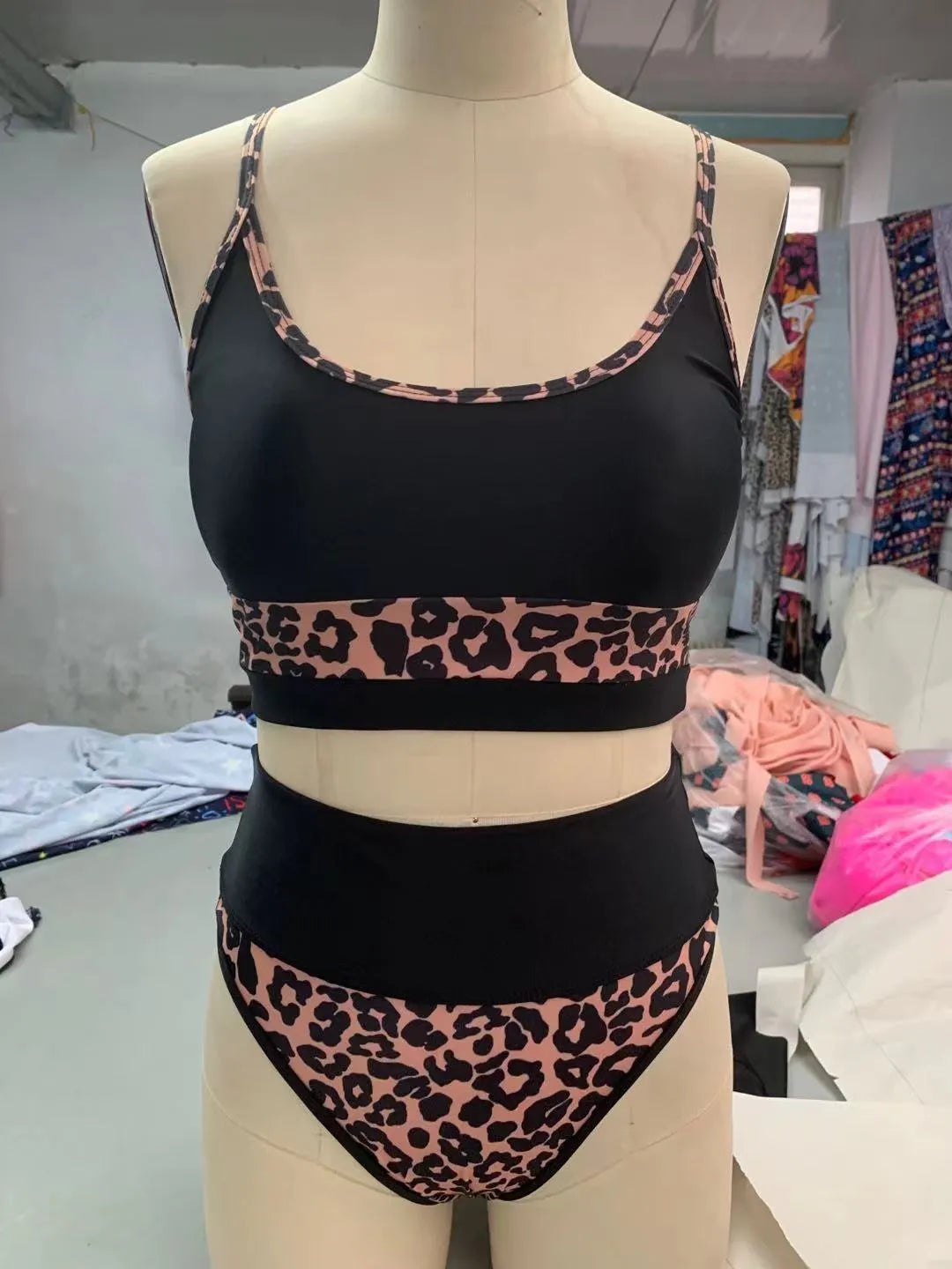 Women's high waist leopard print bikini swimsuit with adjustable tie sides
