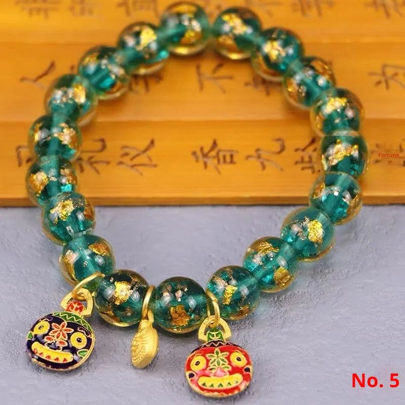 Ancient French Glaze glass bracelet with geometric shapes and auspicious patterns in a choice of six colours.