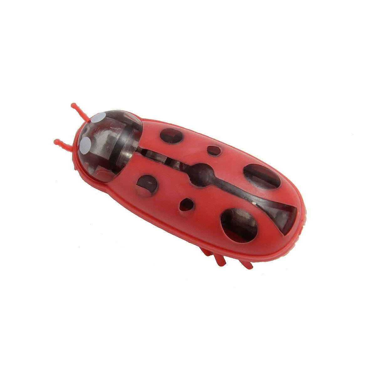 Electric jumping insect cat teaser toy in ladybug and iron cow designs, showing red, green, and purple colour options.