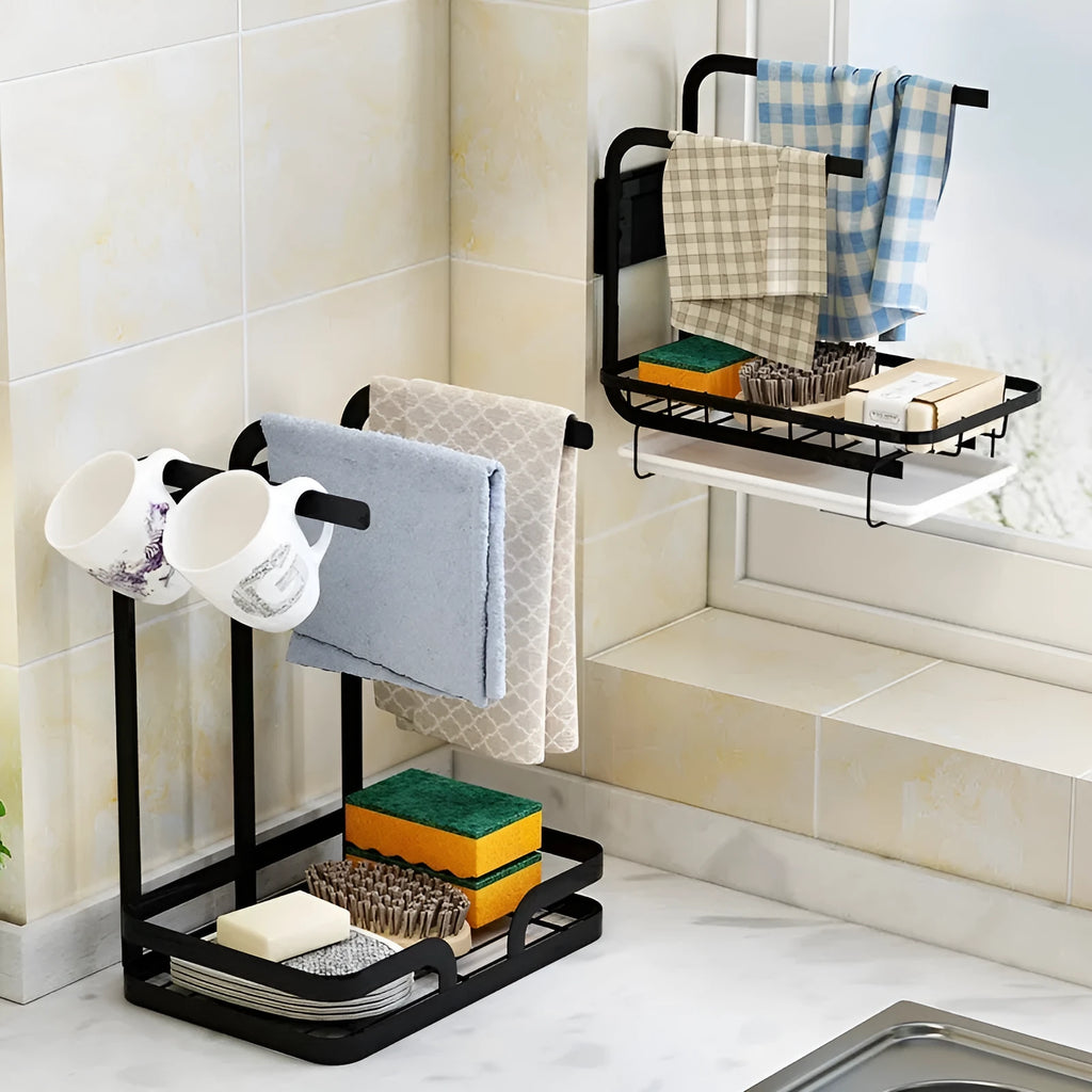 Foldable plastic kitchen storage rack for drying cloths, shown in new Chinese style