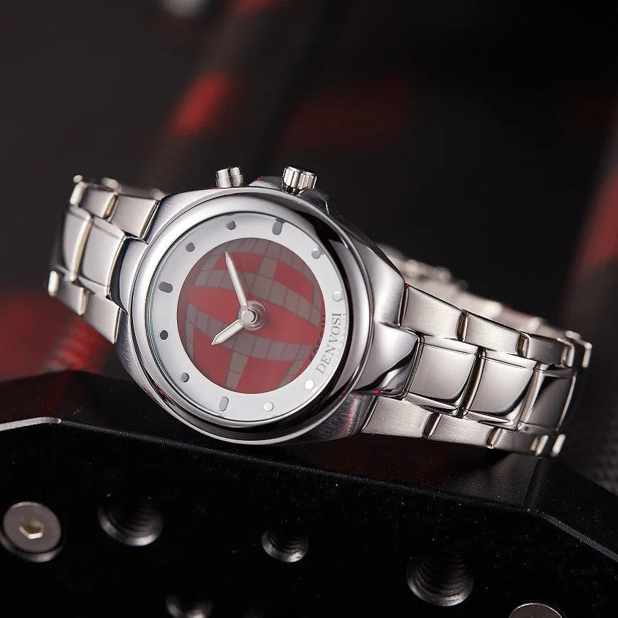 Y2K digital men's watch showing dual display with either red face or blue flame dial on alloy strap.