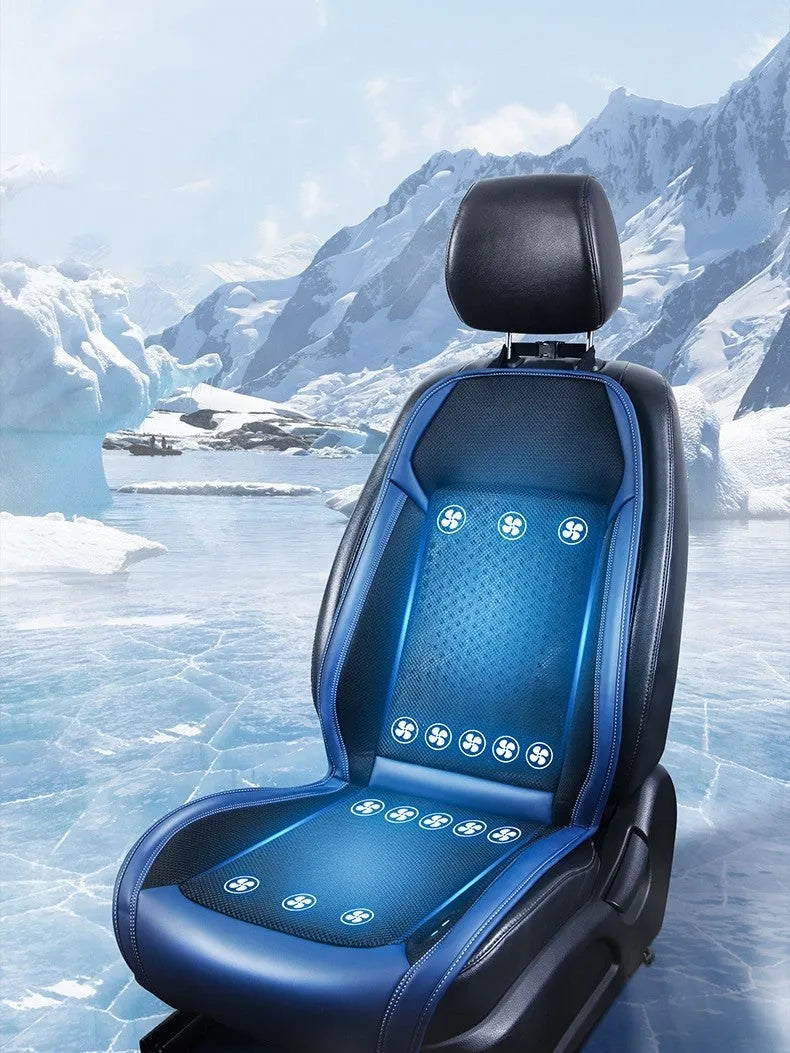 HL-21 black car seat cooling pad with minimalist design and built-in ventilation fans.