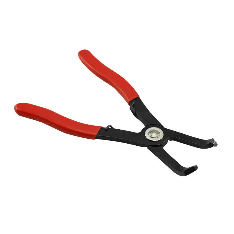 Red interior round nail removal pliers with PVC handles and adjustable jaws.