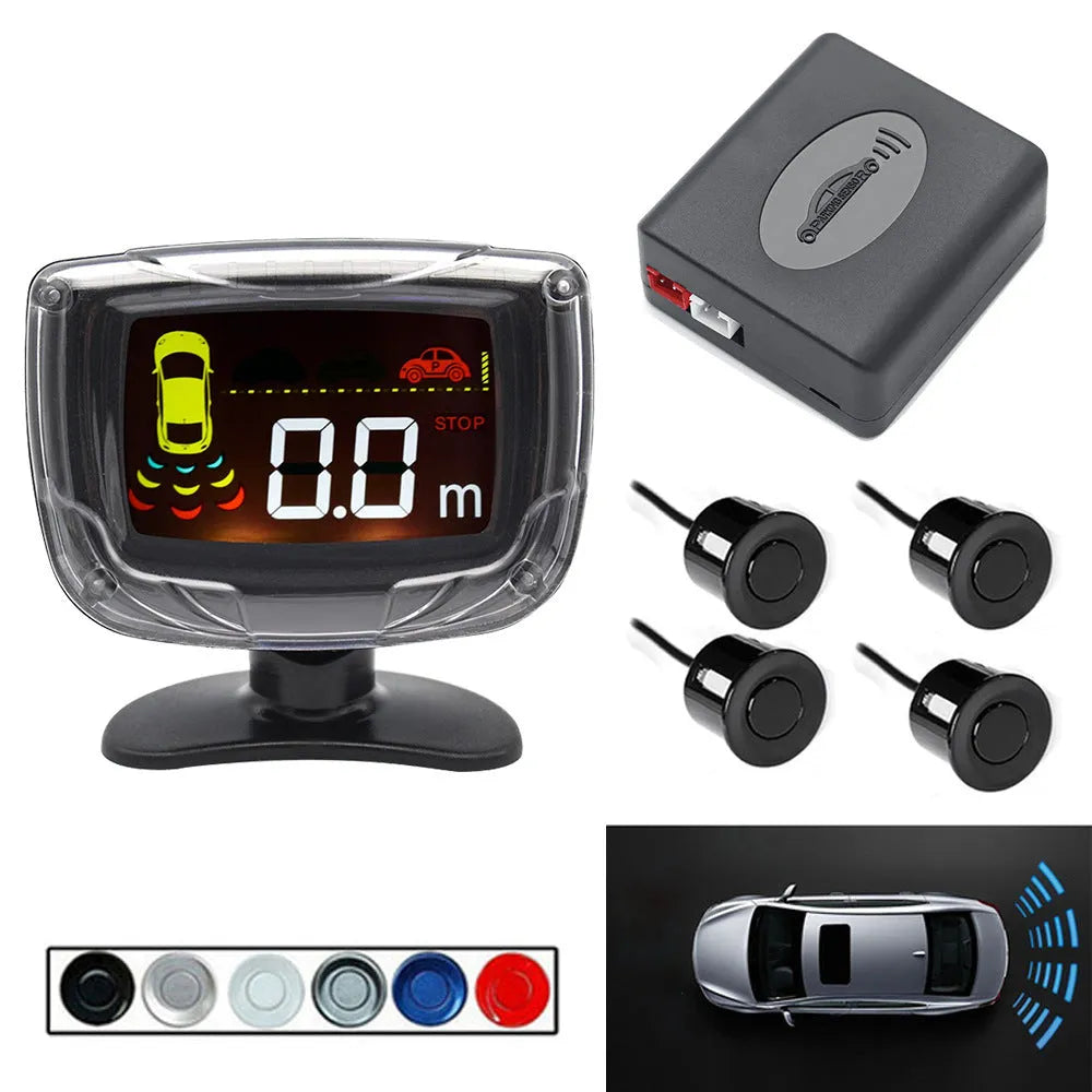 Vehicle reversing sensor system with LED display and four ultrasonic probes