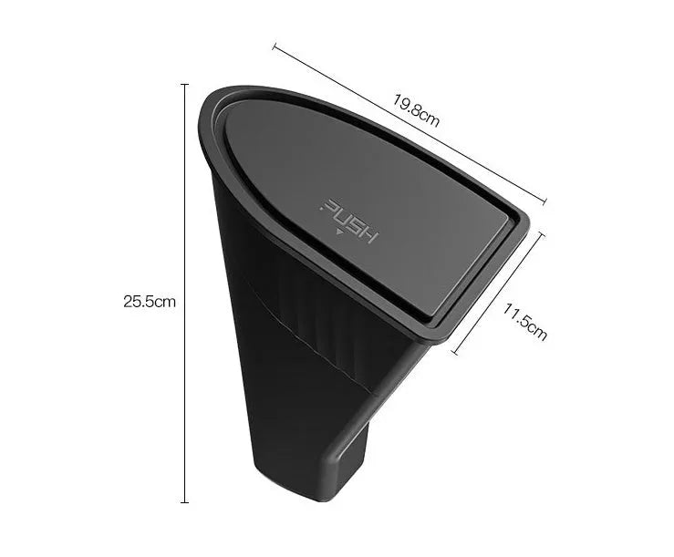 Two black ABS plastic car door trash cans designed for Tesla Model Y front door pockets.