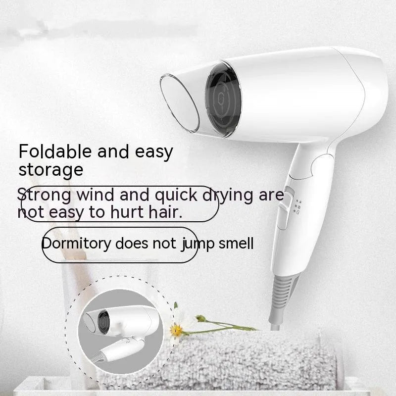 Moon White compact 1400W portable hair dryer with 150cm cord and air outlet on neutral background