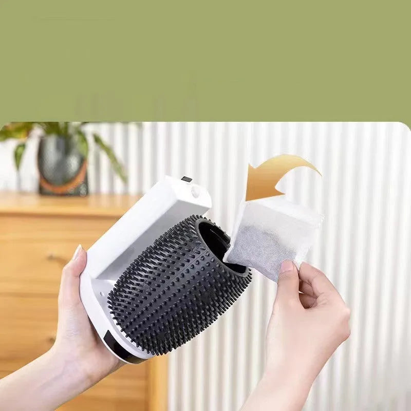 White automatic cat self groomer wall corner brush with silicone bristles