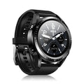 Black smart watch with 1.28-inch screen showing health metrics, silicone strap, includes TWS earphones
