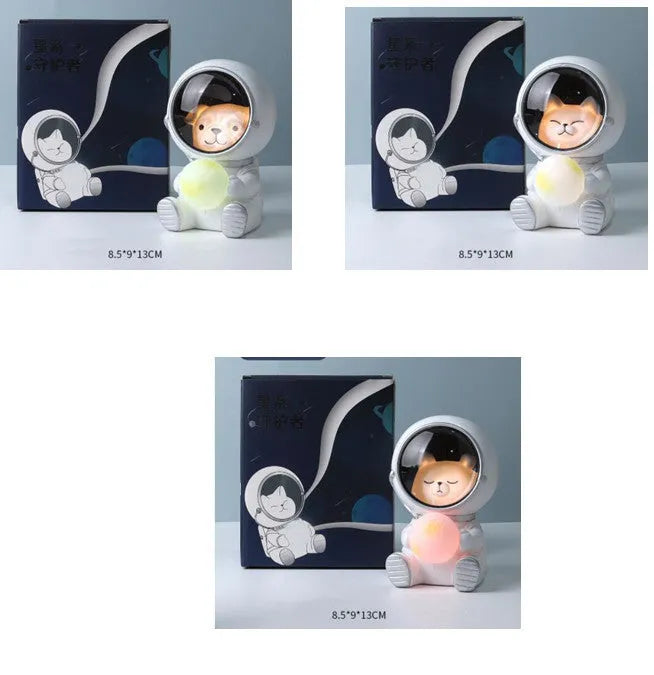 Resin animal night light in bear design with starry sky LED glow on a table.