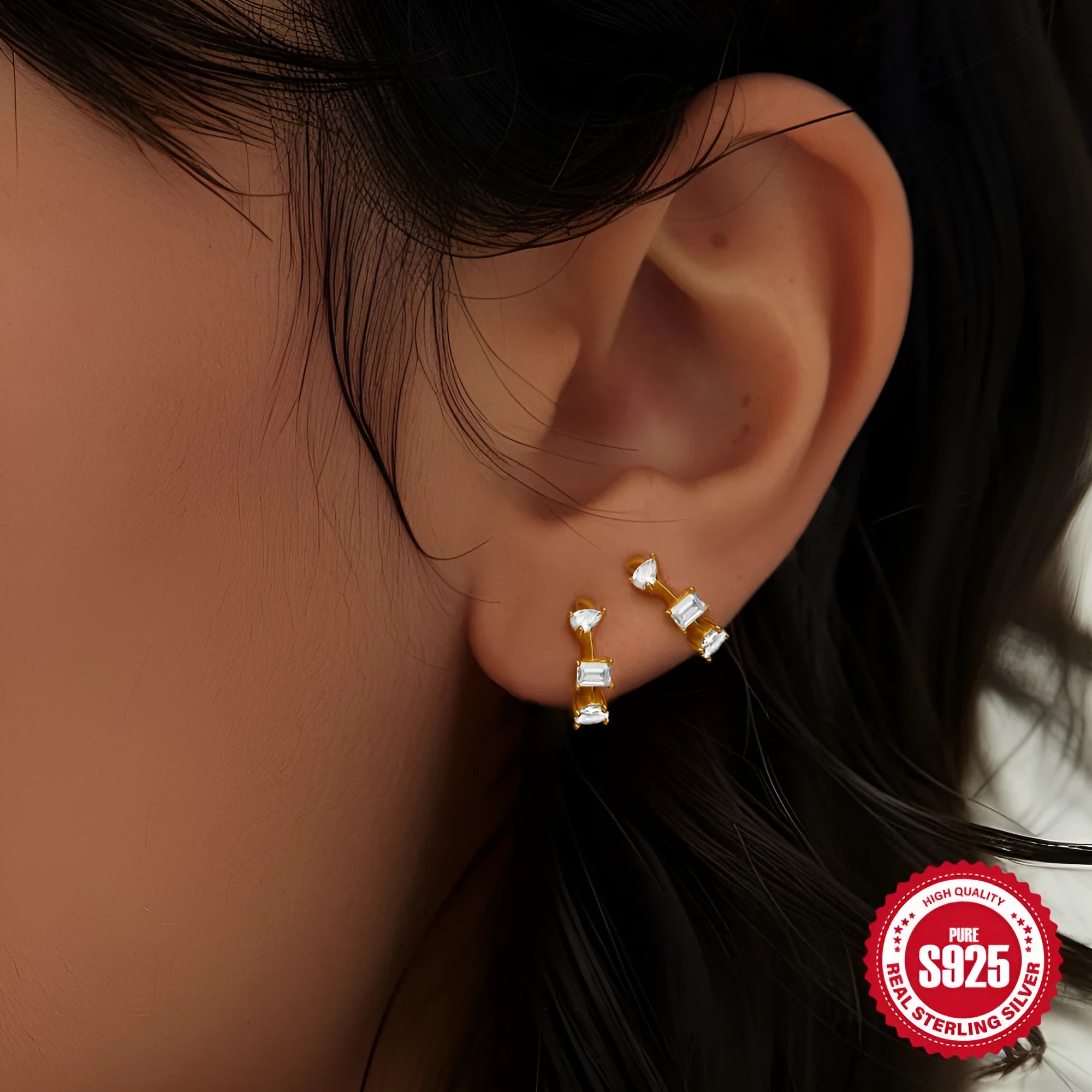 Sterling silver geometric stud earrings with small round circle design in gold or silver electroplated finish