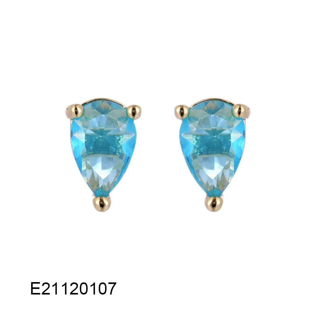 Drop-shaped brass gold-plated earrings with pear-shaped candy-coloured zircon stones