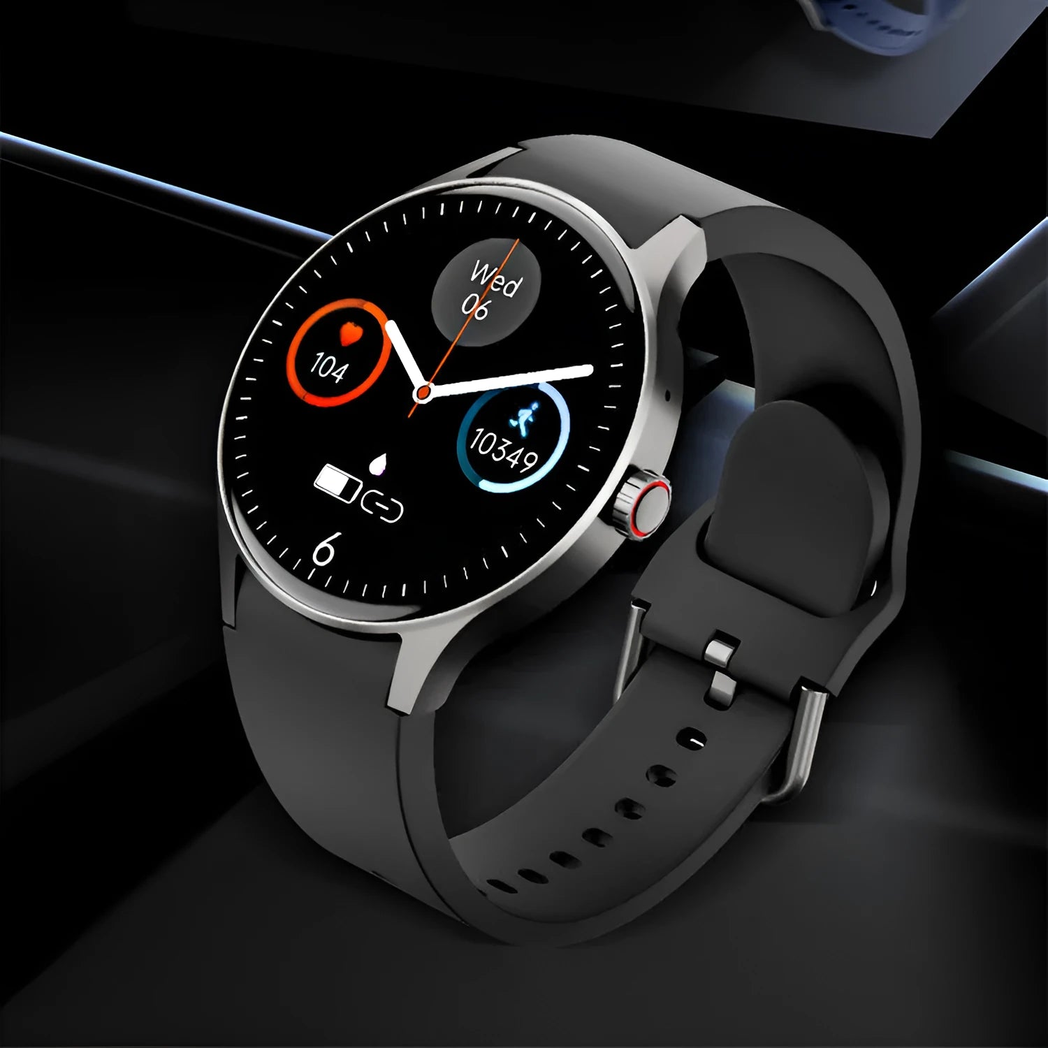 Bluetooth sport watch with 46mm diameter case and 1.43-inch circular touch screen display