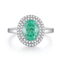 Women's S925 sterling silver geometric ring with oval Palaba emerald and high-carbon diamond accents