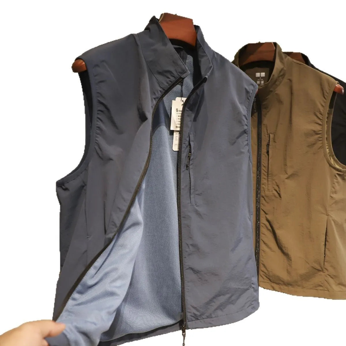 Men's retro style quick-drying nylon vest cardigan in straight fit with side seam pockets
