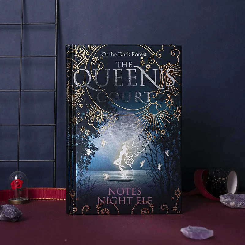 A5 luminous hardcover notebook with full-colour illustrated pages, available in blue and purple colours