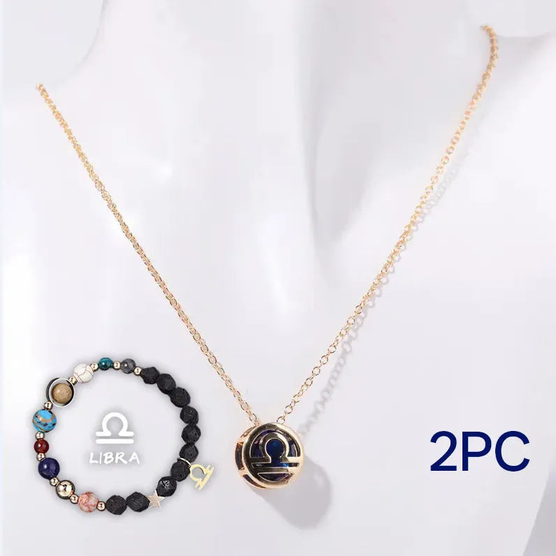 Natural stone beaded necklace and matching bracelet set on a neutral background.