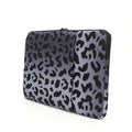 Leopard print laptop sleeve with shock-absorbing flannel and waterproof polyester lining