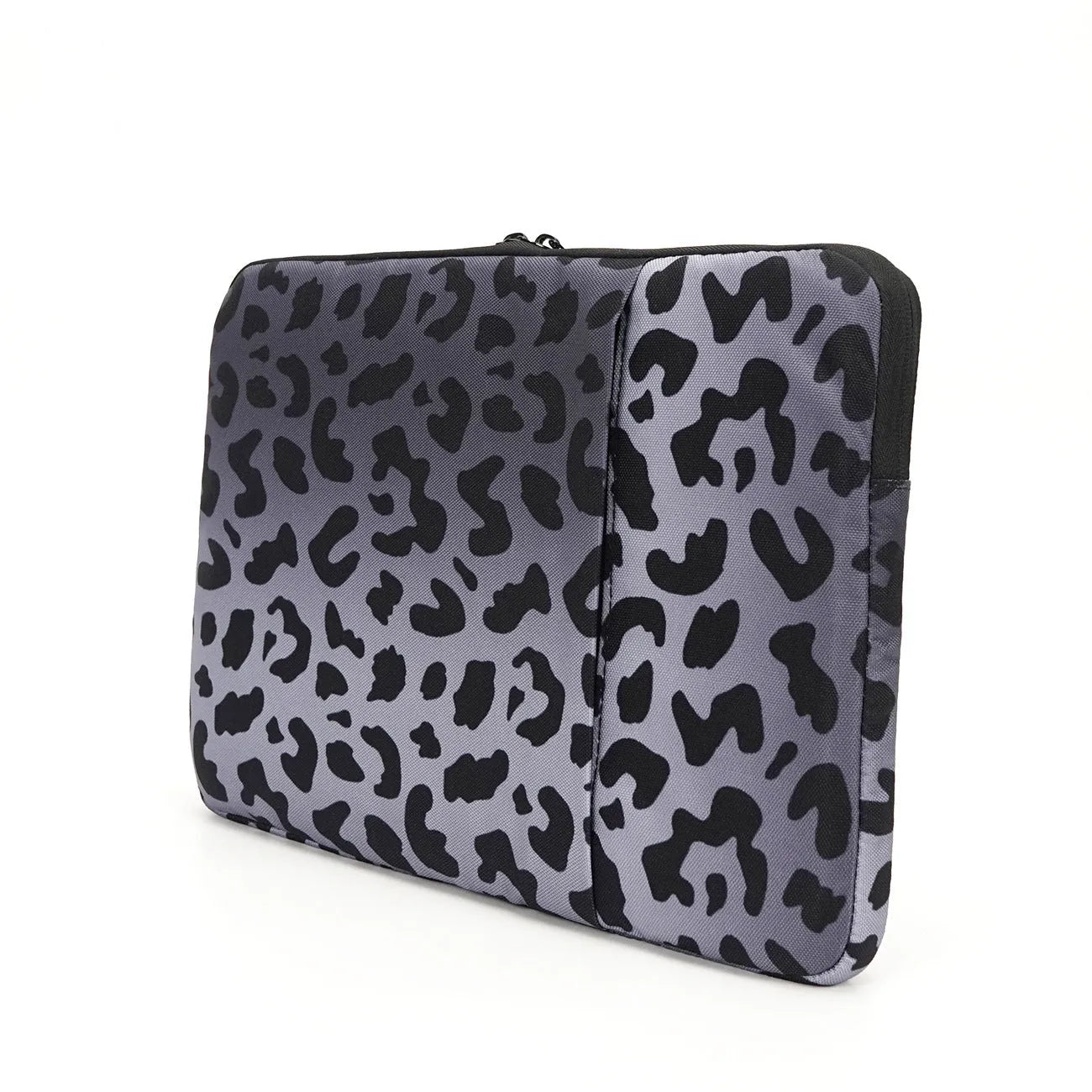 Leopard print laptop sleeve with shock-absorbing flannel and waterproof polyester lining