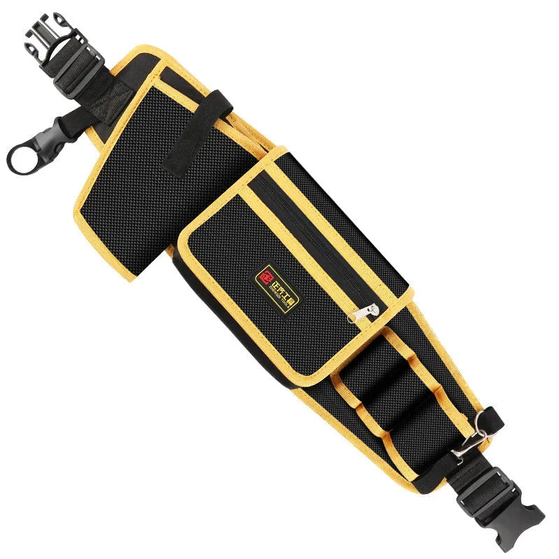 Yellow canvas electrician tool kit waist bag with multi-function storage pockets and belt loop