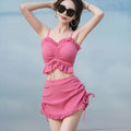Women's milk silk split bikini swimsuit in black, pitaya red, or yellow solid colour.