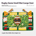 Themed dog sniffing mat showing garden camping pattern for canine enrichment and mental stimulation